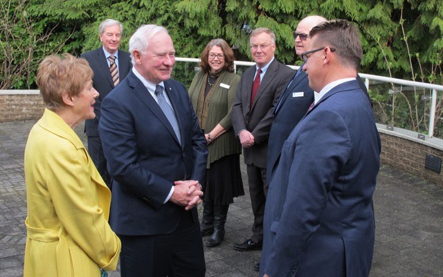 Meering of the hearts The Right Honourable David Johnston, Governor General of Canada and his wife Sharon exchange a greeting with Mike Boehm, president of the North Shore Community Foundation, prior to Johnston's presentation on smart and caring communities at the Kay Meek Centre in West Vancouver on Thursday, March 3. Photo by Ian Jacques