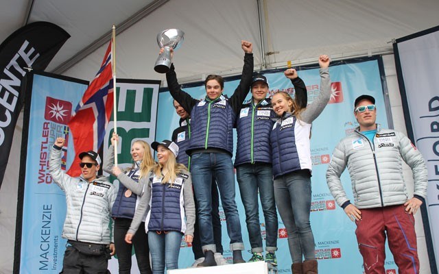 hold it high Norwegian skier Kaspar Kindem holds the U16 Nations' Cup after his country took home its second consecutive Whistler Cup title. Photo by Dan Falloon