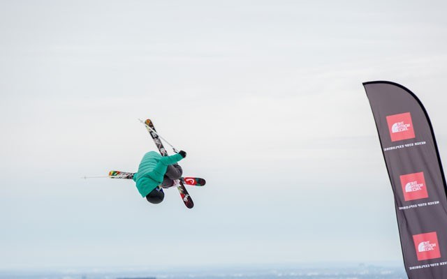 Flying high Sofia Tchernetsky hits the skies while on the Step Up Freeski Tour in Quebec. Photo by Jocelyn Cadieux