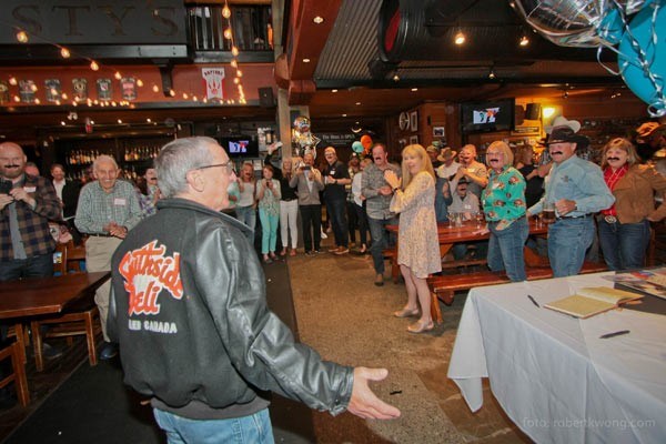 Surprise! Retiring BC Alpine CEO Bruce Goldsmid reacts after arriving at Dusty's where 300 well-wishers were there to greet him for a surprise celebration. Photo by <a href="http://ROBERTKWONG.com">ROBERTKWONG.com</a>