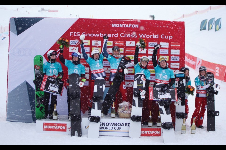 Canada's snowboard-cross team of Zoe Bergermann and Meryeta O'Dine, left, took silver in Montafon, Austria. Photo by Chad Buchholz