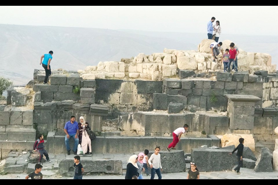 Families hanging out at the Gadara ruins. Photo Submitted