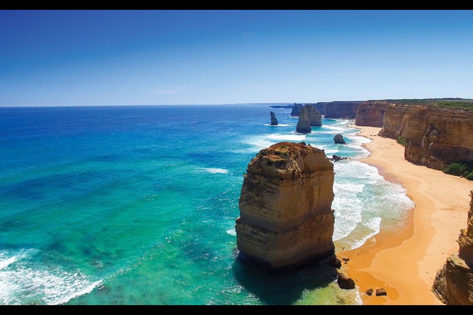 The Twelve Apostles are the limestone stacks in the Pacific off the Great Ocean Road outside Melbourne, Australia. Photo by <a href="http://shutterstock.com">shutterstock.com</a>