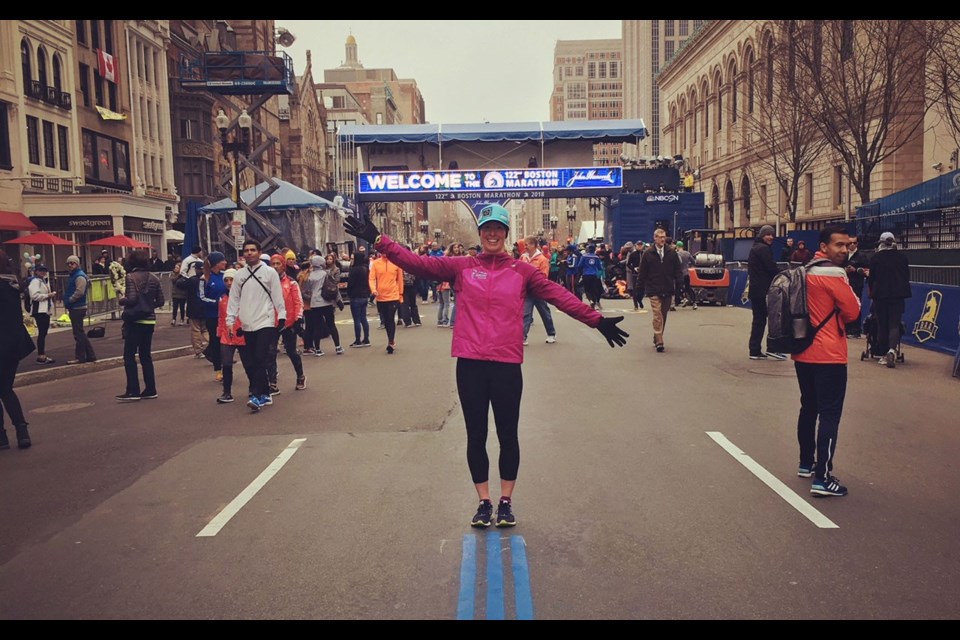 FINISH LINE Lee Carroll completes the 2018 Boston Marathon on April 16. PHOTO submitted
