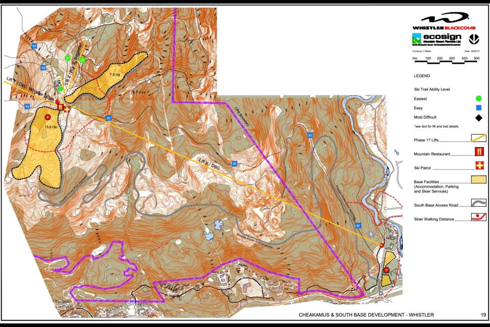 A map of the potential future Cheakamus Crossing lift design.