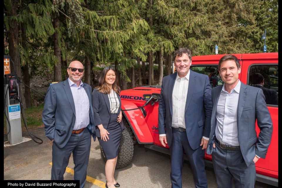 Whistler Councillor Ralph Forsyth stands with B.C. MLA Bowinn Ma and federal MPs Dominic LeBlanc and Patrick Weiler