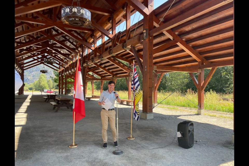 MP Patrick Weiler at a July 19 announcement at Pemberton's Downtown Community Barn.
