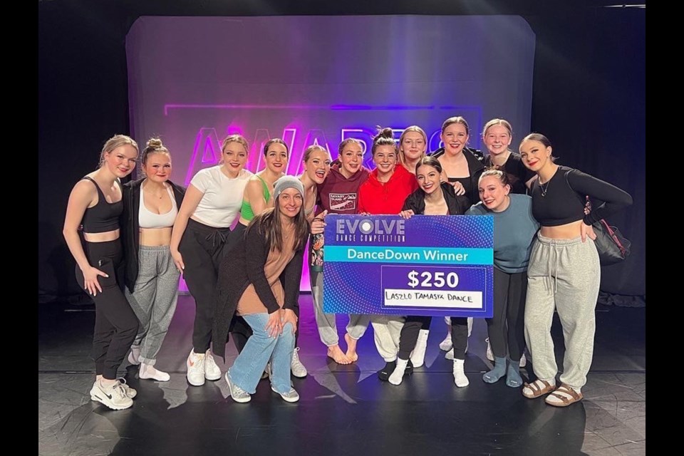 TOP SPOT: Laszlo Tamasik Dance Academy’s Junior/Senior company team [above] won the teen/senior DanceDown category at the recent Evolve Dance Competition in Burnaby.
