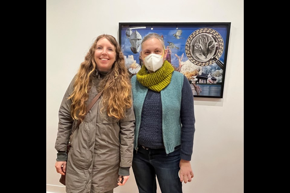 UNVEILING VISITORS: Graphic designer Jenn Christenson [left] and City of Powell River councillor Trina Isakson were among the attendees at the opening of the Resurface exhibition at qathet Art Centre on Wednesday, January 18.