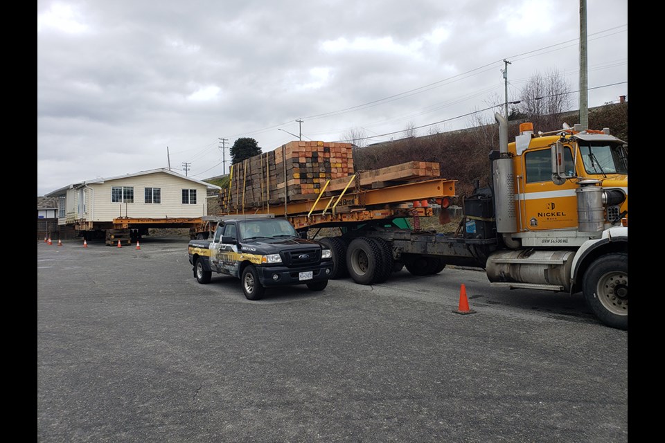 A home barged to Powell River at its in-between stage, prior to being delivered to its new location. 