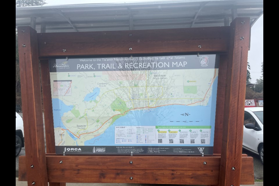 NEW MAPS: One of three new signs as part of City of Powell River’s Active Transportation Plan has been installed at Willingdon Beach.