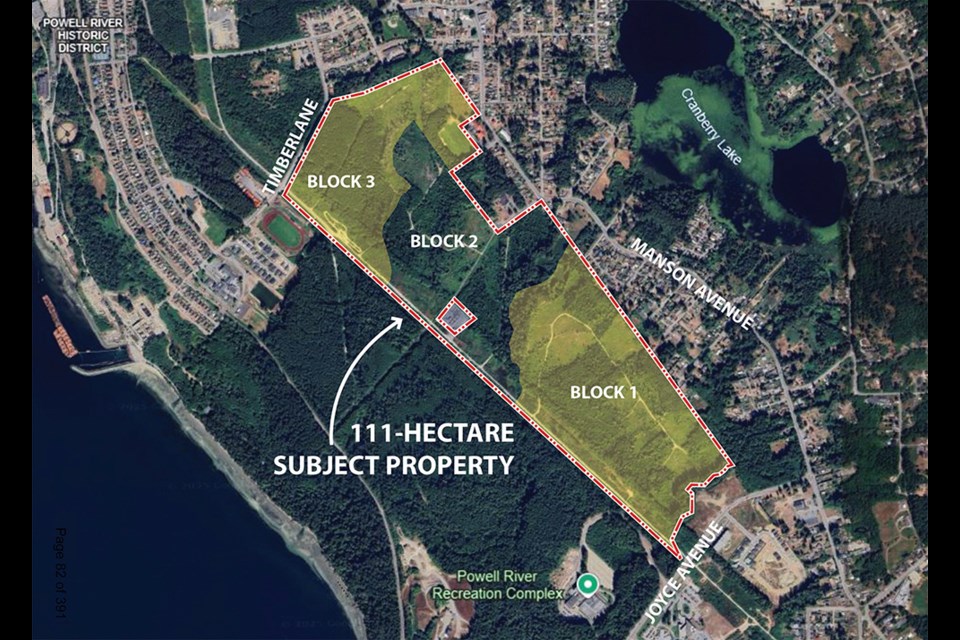 PROPOSED DEVELOPMENT: City of Powell River councillors heard a presentation regarding a property between Westview and Cranberry known as the Benchlands, where Couverdon Real Estate, a division of Mosaic Forest Management Corporation, wants to amend the sustainable official community plan and zoning bylaw to turn the property into a housing development.