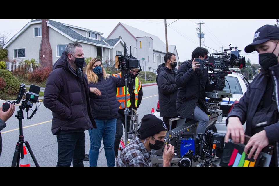FILM SUCCESS: The film Exile was shot in the qathet region in 2021. The photo above is of the crew working here on location: [from left] producer/director Jason James, Anaïsa Visser, Paul Human, Kama Sood, Alex Torres, Stirling Bancroft and Liam Murdock.