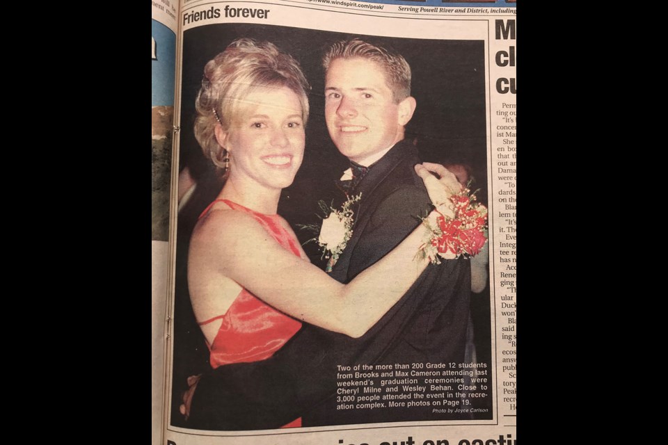 Two of the more than 200 grade 12 students from Brooks Secondary School and Max Cameron Secondary School attending graduation ceremonies 25 years ago today were Cheryl Milne and Wesley Behan. Close to 3,000 people attended the event in Powell River Recreation Complex on June 7, 1997.
