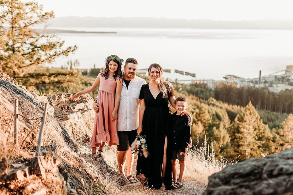 SCENIC SETTING: Kristy and Dan Roux decided to share wedding vows with each other atop one of the qathet region’s most scenic locations, Valentine Mountain, with only their children Peyton and Paxton attending as witnesses.