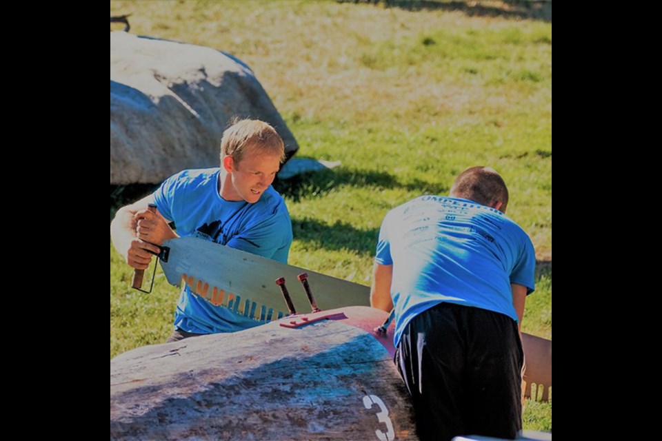 SUPER SAWYER : Tyler Brady [left] is one of the local entrants who will compete in axe throwing, springboard chopping and pole-climbing at Powell River Logger Sports next weekend. This year will feature nine Canadian, three world and a North American championship title being on the line.