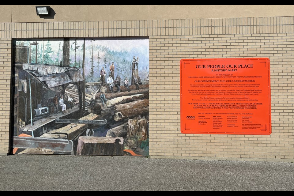 ARTISTIC UNVEILING: Powell River Brain Injury Society lead artist Whitney La Fortune, with support from Tla’amin Nation, created a multi-panel mural on a wall near Powell River Town Centre mall.
