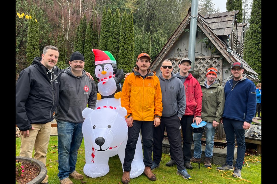 VOLUNTEERS: Powell River Professional Fire Fighter's helped set up lights and decorations on Sunday, December 10. [From left] Cory Ashworth, Sid Allman, Brontë Hass, Chris Phyall, Tyler Brady, Brent Del Giudice and Trevor Formosa.
The park will be open to the public, by donation, December 15, 16, 17, 21, 22, 23.