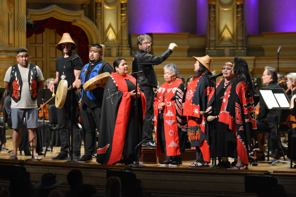 SINGERS/DRUMMERS: Tla'amin singers and drummers were invited to perform three pieces by Drew Blaney, with the VSO, for a special concert celebration honouring National Indigenous Peoples Day.