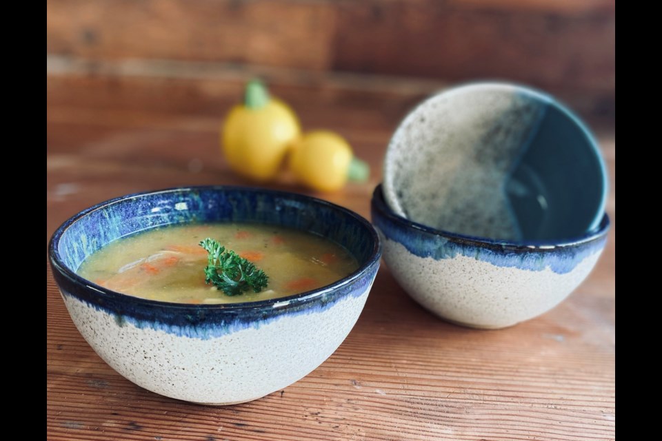 SOUP AND BOWL: Empty Bowls fundraisers are a way to raise money for local food banks. Tidal Art Centre founder Nancy Jeakins had the idea to host an Empty Bowls fundraiser in the qathet region while attending one overseas. The ceramic bowls in the photo above were made by potter Marnie Hoberg.
