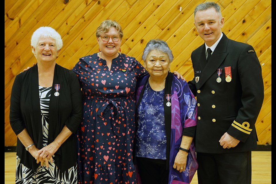 OUTSTANDING LEADERS: Taking part in the recent King Charles III Coronation Medal ceremony were [from left] Jane Waterman, North Island-Powell River MP Rachel Blaney, Doreen Point and Kenneth Stewart. Also recognized was Elsie Paul, who was unable to attend the ceremony.
                               