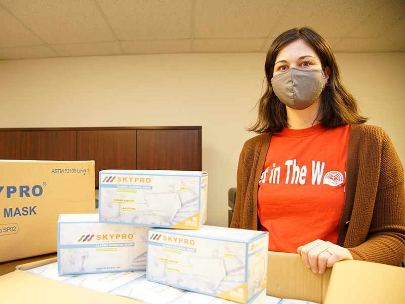 LARGE DONATION: Director of community engagement and resource development at Powell River District and United Way Julie Jenkins has taken possession of 5,000 masks to be distributed to 12 community organizations as part of the provincial One Million Masks project. People who might not have access to masks can benefit from the program.                               