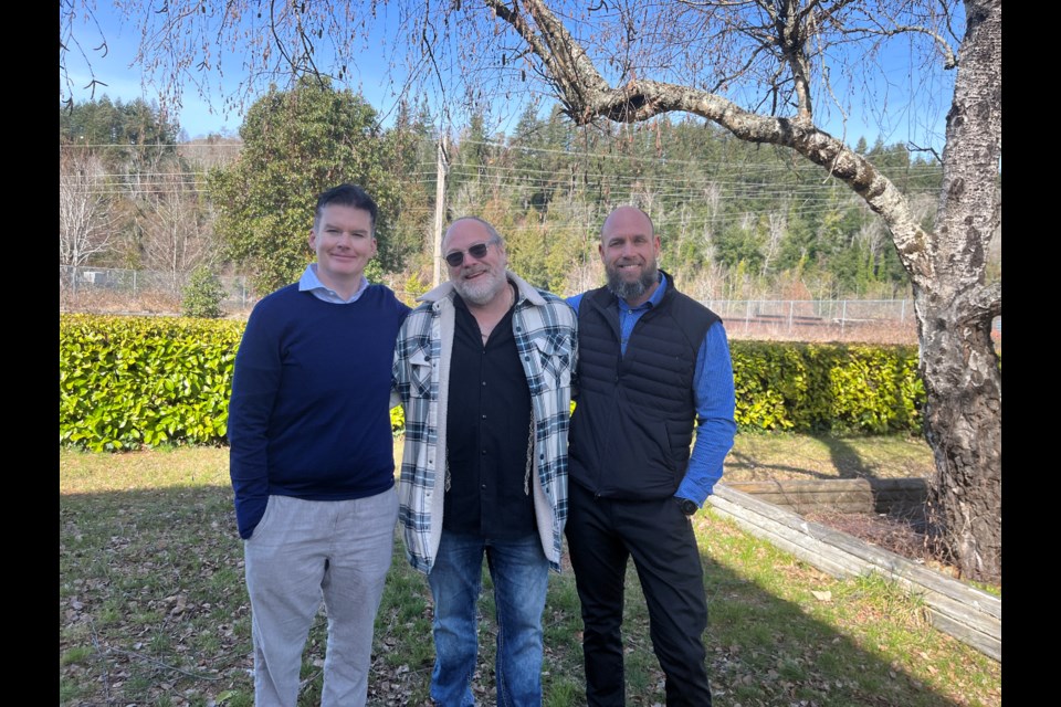COST EFFECTIVE RECOVERY: [From left] Director of operations at Miklat Recovery Society Rob Fitzpatrick, co-founder and board member of Miklat Recovery Society Sean Slusarchuk, and general manager of Together We Can Marc Dube, met at the future 12-bed recovery centre in Townsite.
