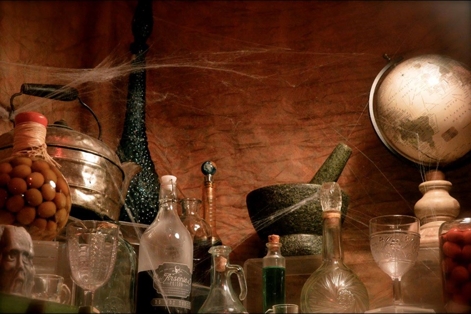 Let’s Talk Trash team member Ingalisa Burns co-created this “medicine woman’s apothecary” as an art installation for Halloween balls of years gone by in the qathet region. 