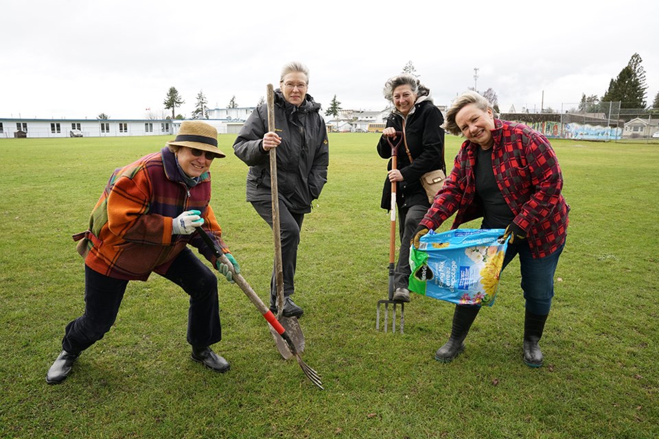 PLANTING IDEA: Rotary Club of Powell River members [from left] Anne Harrison, Karyn O’Keefe, Sara Mitchell-Banks and Jill Ehgoetz are promoting the establishment of an allotment garden on the grounds of JP Dallos Park so area residents can grow their own produce on a garden plot that they can rent.                               