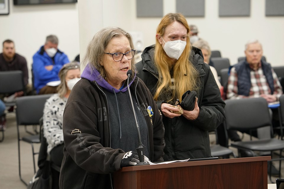 HOUSE DESTROYED: Debbie Dee [left] and Willow Baillie appeared before City of Powell River’s committee of the whole to recount a fire at Baillie’s Wildwood home in late December.                               