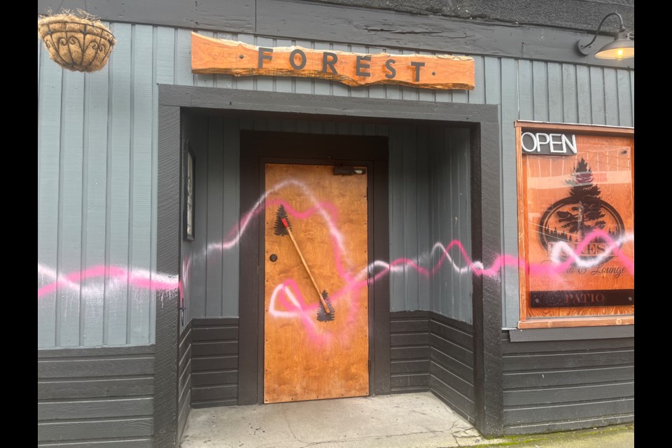  BISTRO GRAFFITI: Someone spray-painted the Forest Bistro and Lounge early Saturday morning