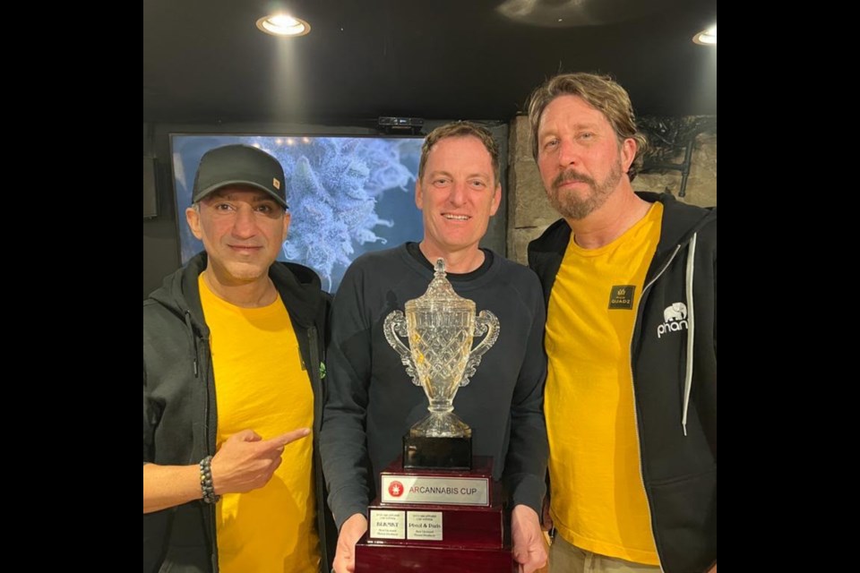 AWARD WINNER: Founders of High Quadz holding the Arcannabis premier Cannabis Cup 2023. [left] Nameer Ramzan, Chris McDonough and Mark May.
