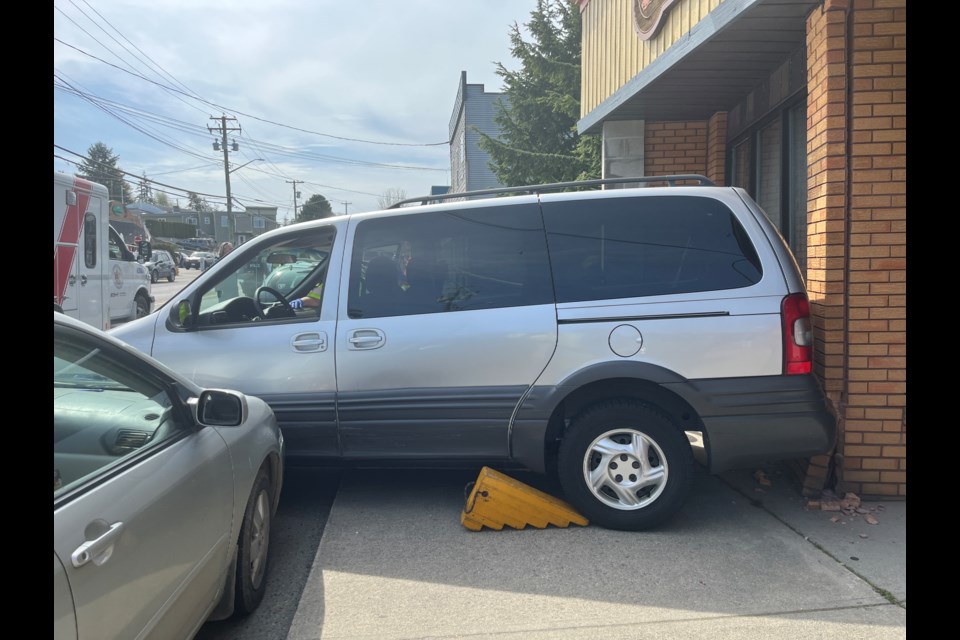 CRASH AT CLINIC: A van was seen and heard abruptly backing into a medical office on Marine Avenue this morning.