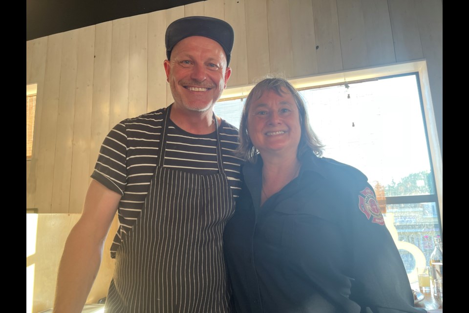 FUNDRAISER CHALLENGE: Co-owner of Supercharger Pizza Cord Jarvie and event partner/organizer from the Northside Fire Department Association Anne Snow helped out at the 2023 Chowder Challenge at the Birch Tree Café, on May 18.
