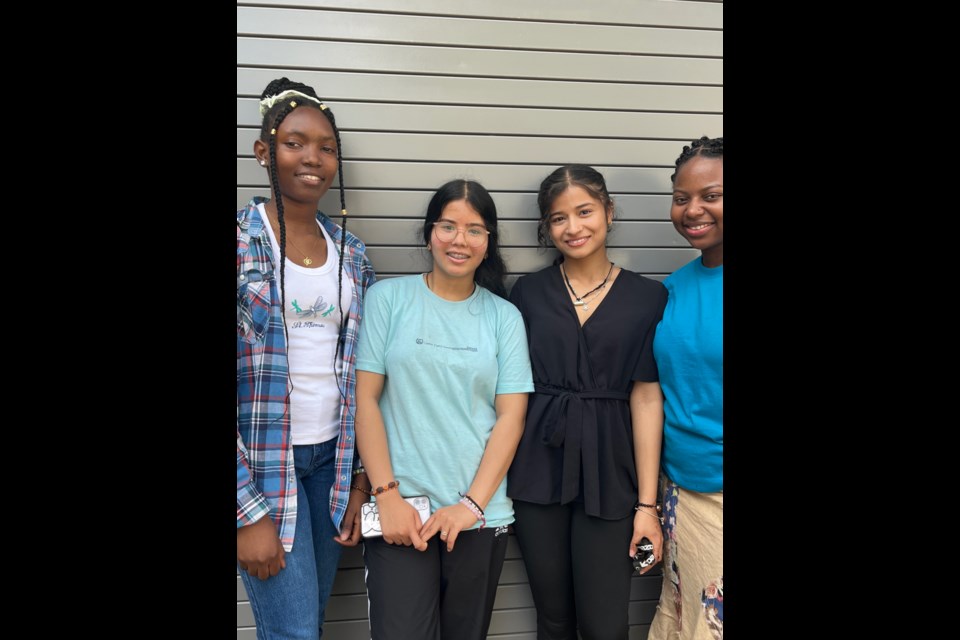 YOUTH PODCAST: Brooks Secondary School students [from left] Lusia Kihiyo, Rakhi Rana, Kirti Rana and Saliya Mgeni started a nonprofit, Woven Threads qathet, and the podcast “Voices of qathet.” 

