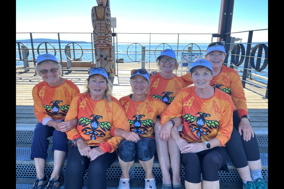 WOMEN WIN GOLD: Canada won gold in the Masters Women’s 75-plus V6 race (outrigger boat with six paddlers), at the Va’a Federation World Distance Championships in Samoa, taking place August 10 to 19. Suncoast Paddling Club crew members [from left] Helen Robinson, Ruth Matson, Sue Milligan,  Sue Humphries, Susan Hanson and Lynnette Mangan.



