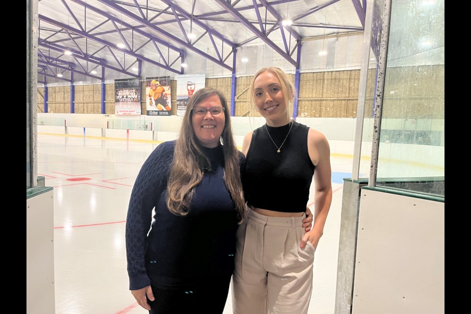 NEW COACH: Synchronized skating coach Sheila Paquette [left] and new Powell River Skating Club coach Shayla Sarton at the Powell River Recreation Complex ice rink.
