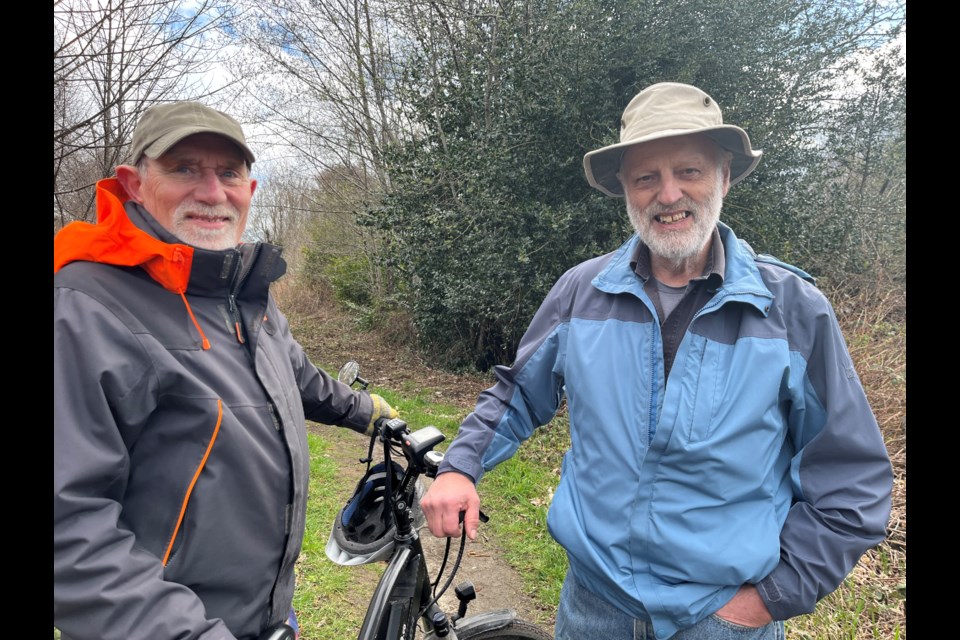 IMPROVED PATHWAY: Townsite residents Leo Zagwin [left] and Will Van Delft, along with the Chain Gang, have been working on improving a bike connector pathway that will connect the end of the Willingdon trail to Townsi