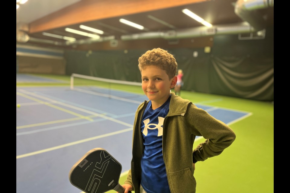 PROMISING PLAYER: Fraser Blacklaws might be the youngest pickleball player in qathet to pick up the sport. He plays at Powell River Racquet Centre [above] whenever he can.
