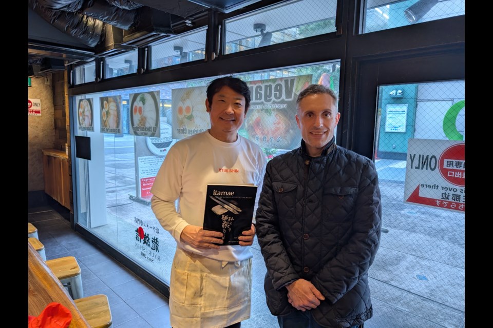 FOOD CULTURE: qathet-based chef Avi Sternberg [right] is studying ramen food culture with chef Matsubara, owner of Ryukishin ramen shop in Osaka, Japan.
