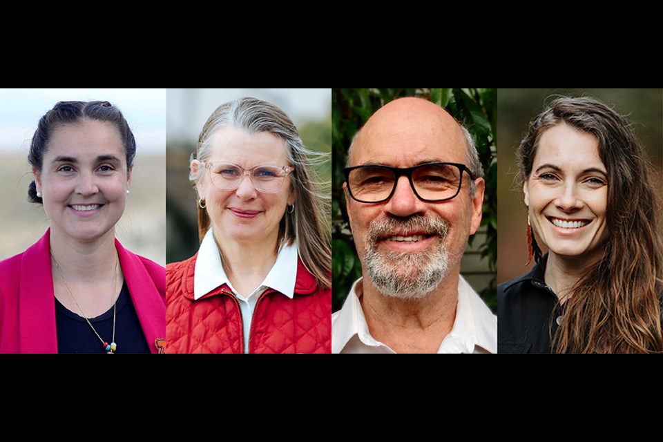 North Island-Powell River candidates [from left] Tanille Johnston, Jennifer Lash, Glen Staples and Jessica Wegg participated in an all-candidates meeting at Powell River Recreation Complex on April 18.