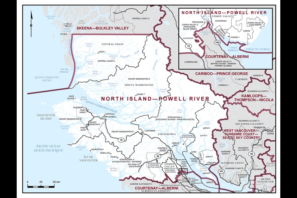In addition to the qathet region on the upper Sunshine Coast, the North Island-Powell River riding includes part of the Comox Valley and the communities of Campbell River and Port Hardy.