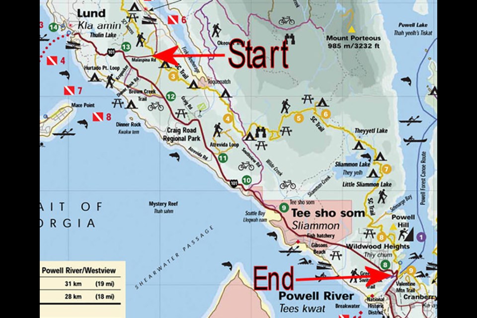 SPRING SHUFFLE: Beginning at Malaspina Road, the annual Marathon Shuffle follows a 29-kilometre route along part of the Sunshine Coast Trail, ending at the Shinglemill on Powell Lake. Registration opened February 1.