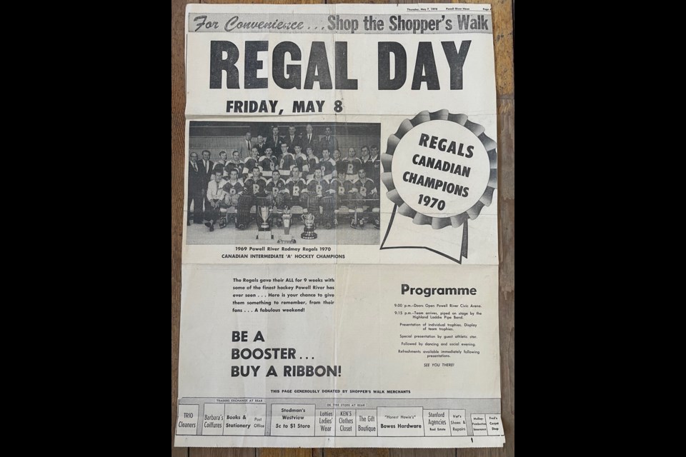 A community celebration was held for  Powell River Regals in May of 1970 at the old Civic Arena, two weeks after the hockey club won its first national championship.
