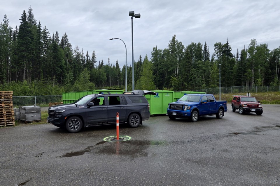 Residents line up to drop off recyclables at the Vanway Regional Transfer Station after a Recycle BC depot opened at the site in early July 2025.