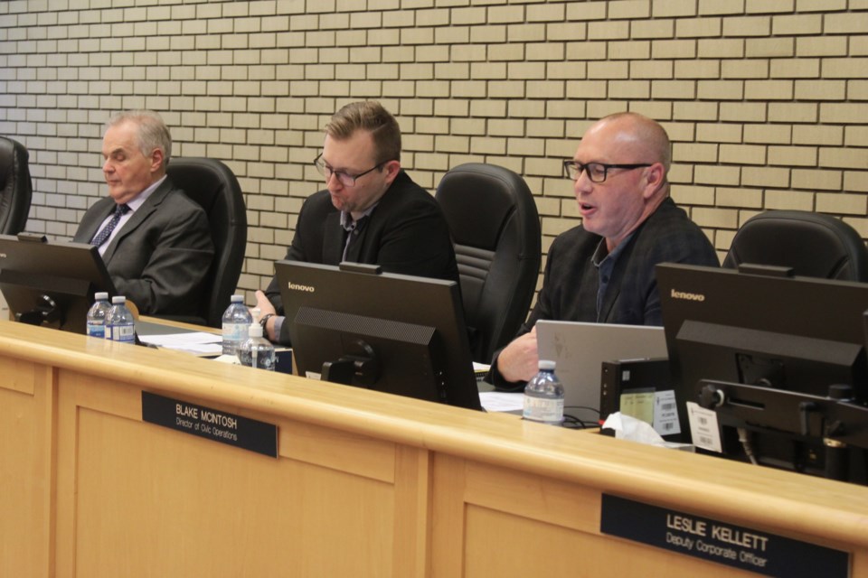 Director of civic operations Blake McIntosh discusses the potential impacts of reducing snow control on statutory services at the Wednesday, April 23 meeting of Prince George city council.