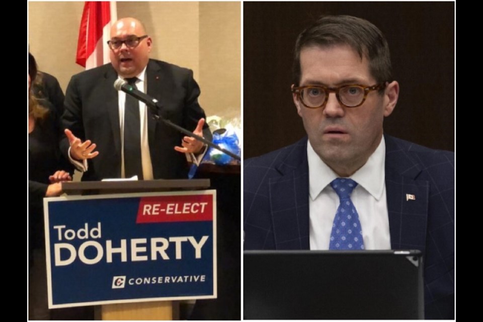 Todd Doherty (left) and Bob Zimmer are the Conservative MPs for Prince George's two federal ridings (via Kyle Balzer/The Canadian Press)