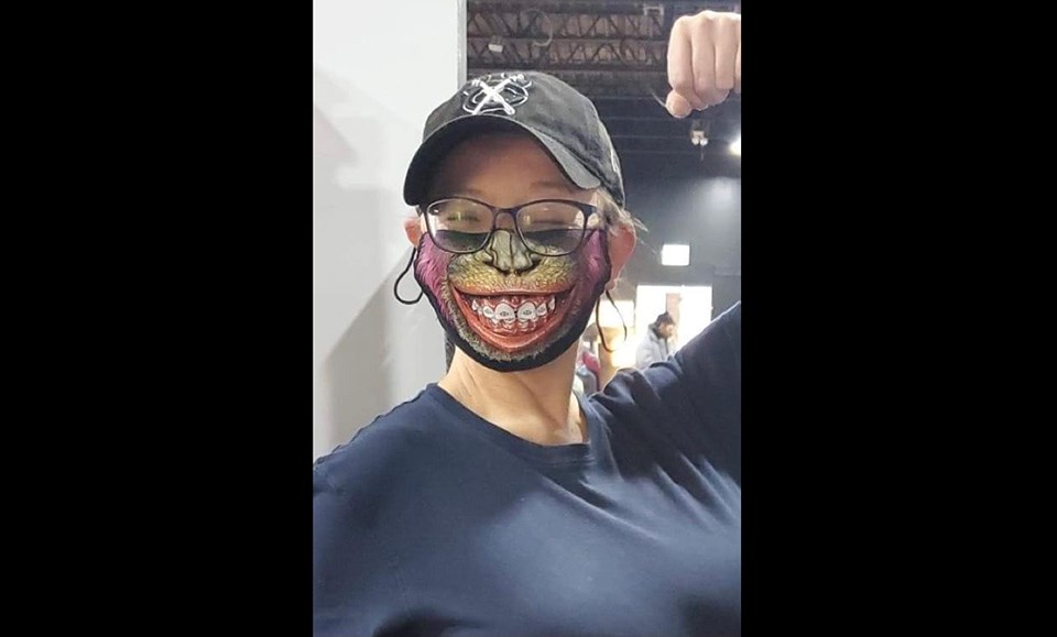 Amanda Holmes gorilla ape teeth mask - Humour Me, Girl from Prince George