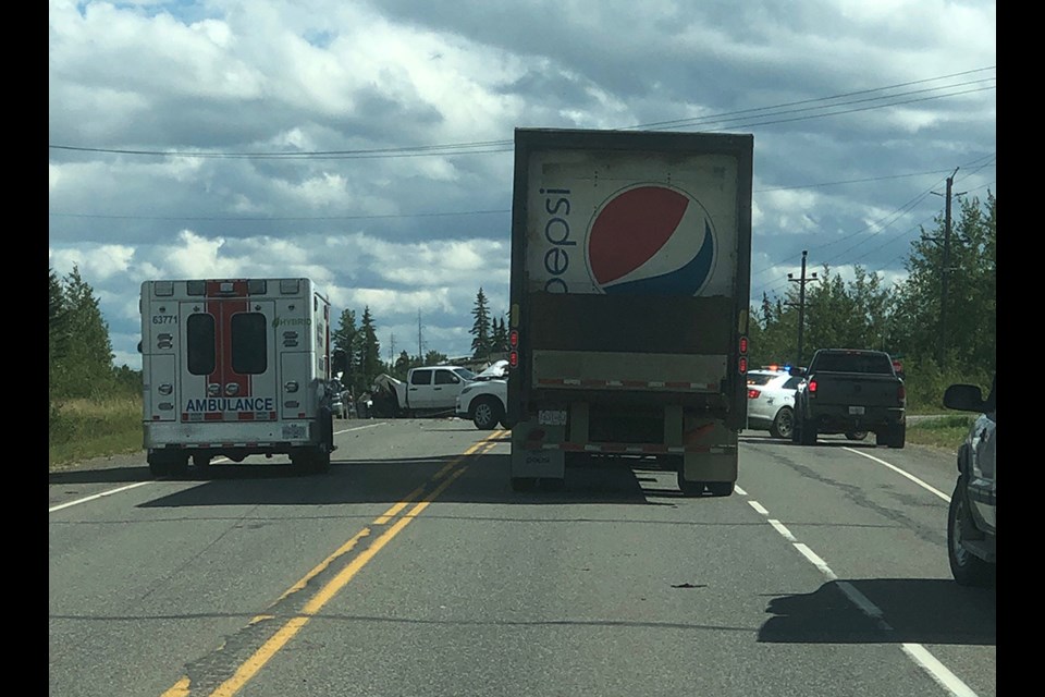 Scene of a collision on Highway 16 near Vanderhoof blocking both directions. (via David Petersen)