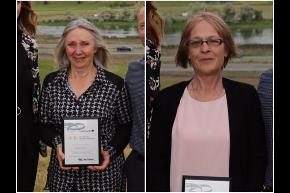 Cathy Hickman (left) and Rosalind Layton, both from Prince George, are recipients of the B.C. Transit awards for their hardwork in community and regional transportation (via Contributed/Kyle Balzer)